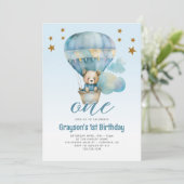 テディベアの男の子1歳の誕生日招待状 招待状 (スタンド正面)