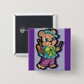 テディベアの画家(ベレー帽と絵筆) 缶バッジ (正面&裏面)
