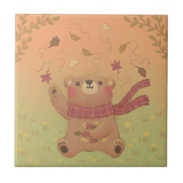 テディベアの秋の紅葉 タイル