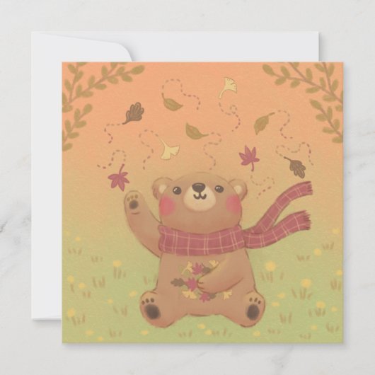 テディベアの秋の紅葉 招待状 (正面)