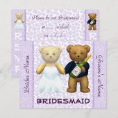 テディベアの紫色の結婚式招待状 - ブライズメイド 招待状 (正面/裏面)