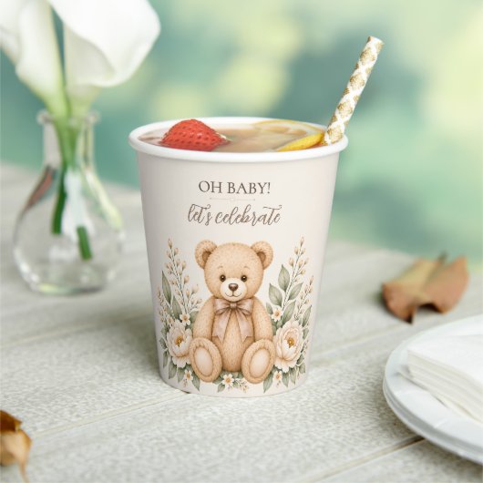 テディベアの花とOh Babyベビーシャワー 紙コップ (インサイチュ)