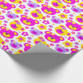 テディベアの花ピンクの黄色の女の子のギフトラップ ラッピングペーパー (角)