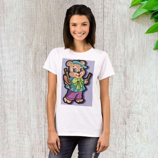 テディベアの芸術家 ベレー帽と絵筆 Tシャツ