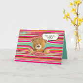 テディベアの誕生日ストライプ カード (黄色い花)