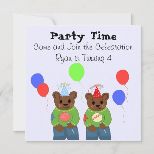 テディベアの誕生日パーティー招待状 招待状 (正面)