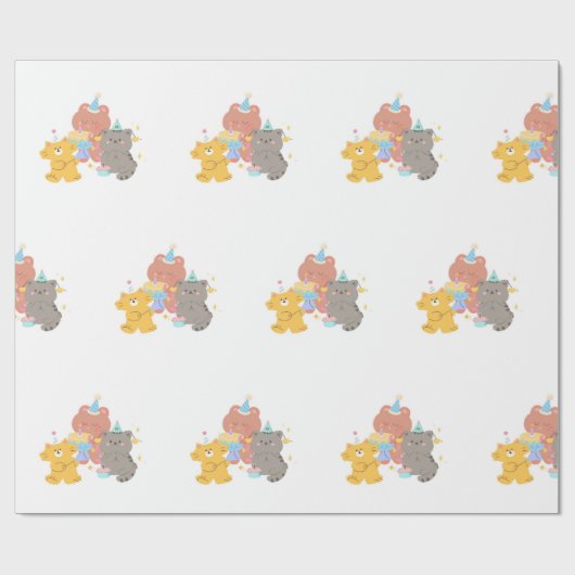 テディベアの誕生日パーティー ラッピングペーパー (フラット)