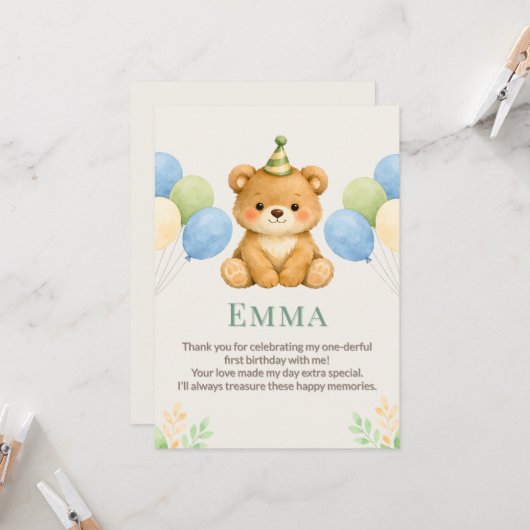 テディベアの誕生日感謝カード 招待状 (正面/裏面インサイチュ)