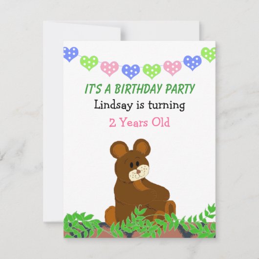 テディベアの誕生日招待状 招待状 (正面)