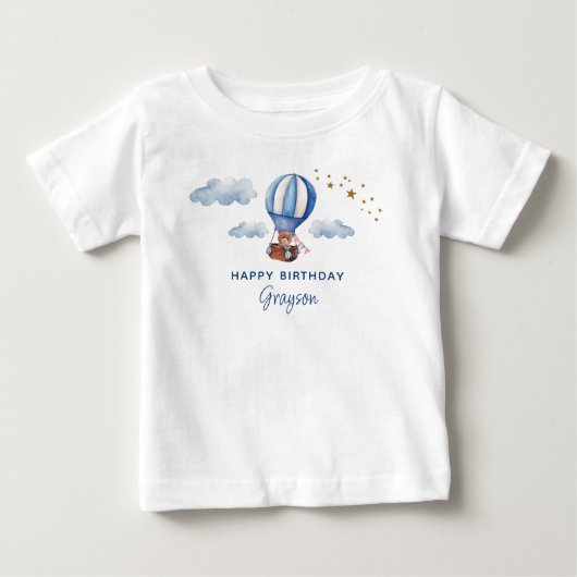 テディベアの誕生日 ブルー ベビーTシャツ (正面)