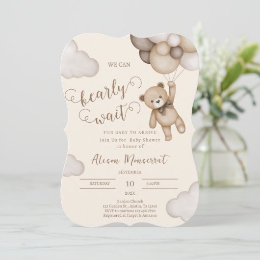 テディベアの赤ちゃんシャワーの招待状 招待状 (スタンド正面)