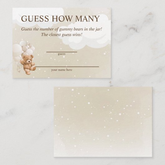 テディベアの赤ちゃんシャワーカードの数を推測 エンクロージャーカード (正面/裏面)