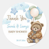 テディベアの赤ちゃんシャワー感謝していが待つ ラウンドシール (正面)