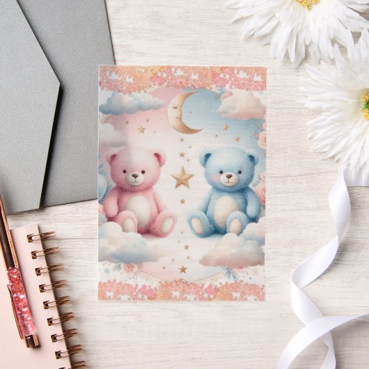 テディベアの雲と月のシーティングチャート ベラム紙招待状 (ウェディング)