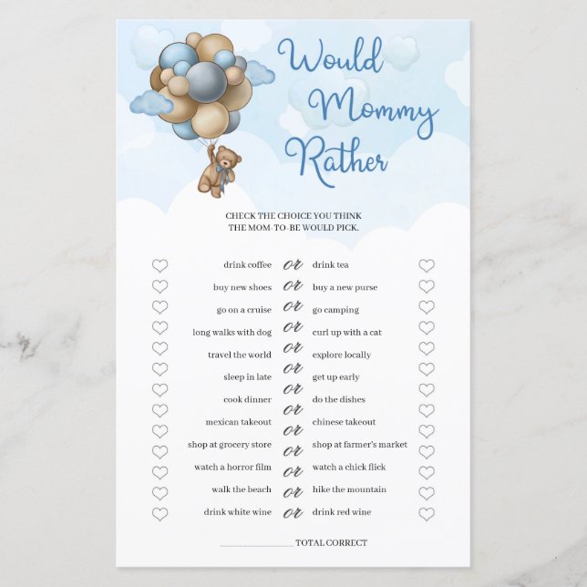 テディベアの青い茶色の風船はママにむしろママになる (正面)