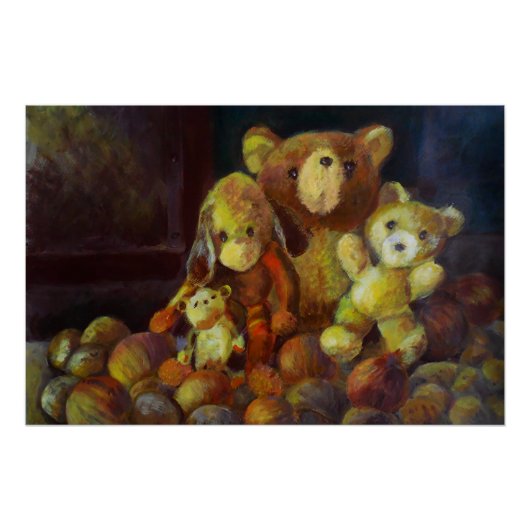 テディベアの静物画 ポスター (正面)