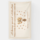 テディベアの風船が上がり赤ちゃん遠くにのシャワー 横断幕 (縦)