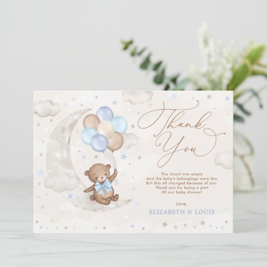 テディベアの風船が月の星を雲 サンキューカード (スタンド正面)