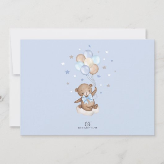 テディベアの風船が月の星を雲 サンキューカード (裏面)