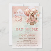 テディベアの風船の女の子 ベアリーワイト ベイビーシャワー 招待状 (正面)