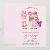 テディベアの風船 ポルカドット 赤ちゃん歓迎会 招待状 (正面/裏面)