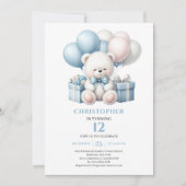 テディベアの風船 男の子の誕生日パーティーの招待状 招待状 (正面)