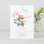 テディベアの飛行機ベビー性リビール 招待状 (スタンド正面)