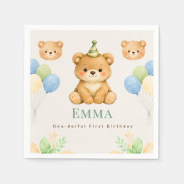 テディベアの1歳の誕生日ペーパーナプキン スタンダードカクテルナプキン
