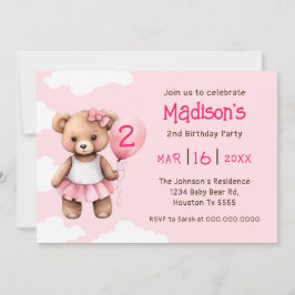 テディベアの2歳の誕生日パーティー招待状 招待状