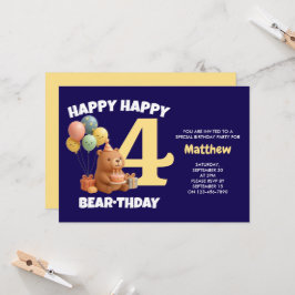 テディベアの4歳の誕生日おめでとう 招待状
