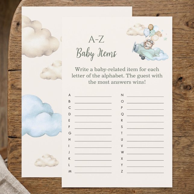 テディベアのA-Zベビーグッズ ベビーシャワーゲーム (A to Z Baby Items Game Bearly Wait Airplane Boy)