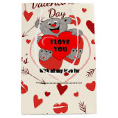 テディベアはハート・メディア・抱き枕を保持 ミディアムペーパーバッグ (正面)