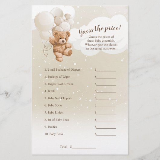 テディベアはプライスゲームフライヤーを推測 チラシ (正面)