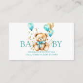 テディベアはベビーのために赤ちゃんシャワーの本を心待ちにする エンクロージャーカード (裏面)