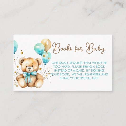 テディベアはベビーのために赤ちゃんシャワーの本を心待ちにする エンクロージャーカード (正面)