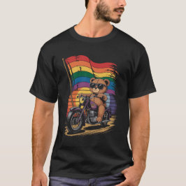 テディベアはレインボー旗でバイクに乗る Tシャツ