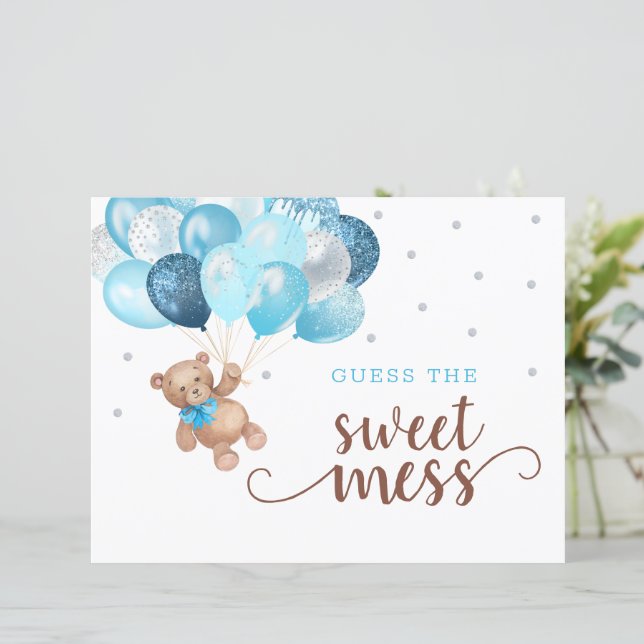 テディベアは混乱ベビーシャワーおむつゲームを推測 (スタンド正面)