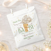 テディベアは緑の茶色の赤ちゃんシャワーを心待ちにする フェイバーバッグ (クリップ留めされた状態)