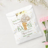 テディベアは緑の茶色の赤ちゃんシャワーを心待ちにする フェイバーバッグ (封をした状態)