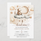 テディベアは雲のようなニュートラルな色で座っている 招待状 (正面/裏面)