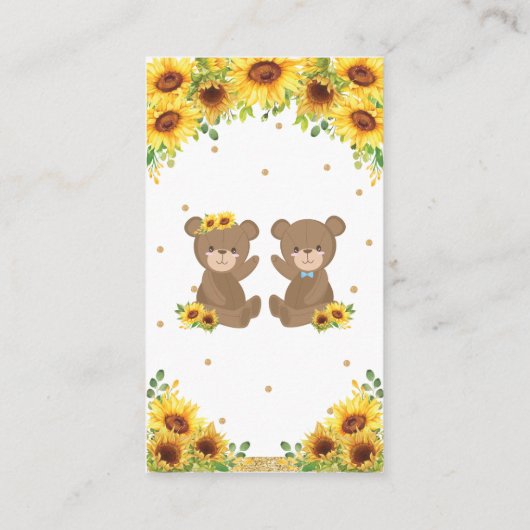 テディベアひまわり双子ボーイガール本を持って来る エンクロージャーカード (裏面)