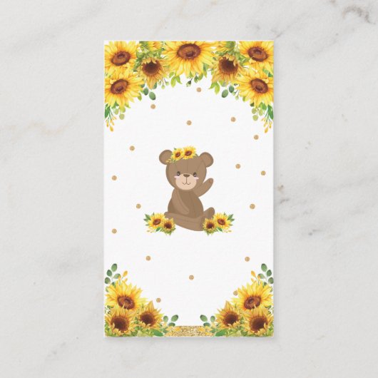 テディベアひまわり赤ちゃんシャワーおむつラッフル エンクロージャーカード (裏面)
