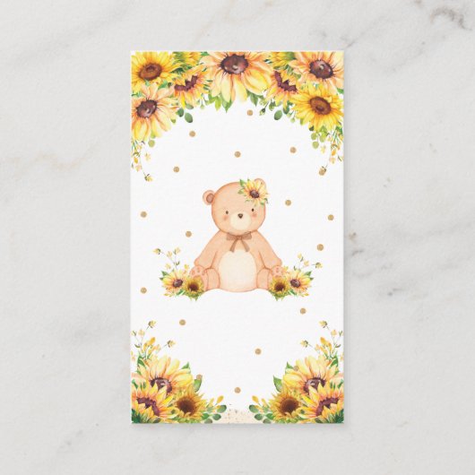 テディベアひまわり赤ちゃんシャワー本を持って来る エンクロージャーカード (裏面)