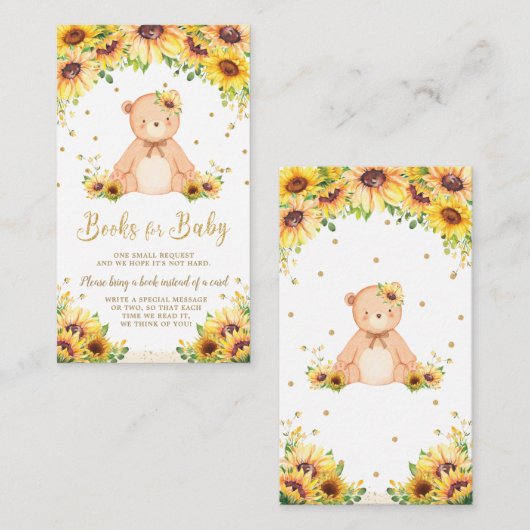 テディベアひまわり赤ちゃんシャワー本を持って来る エンクロージャーカード (正面/裏面)
