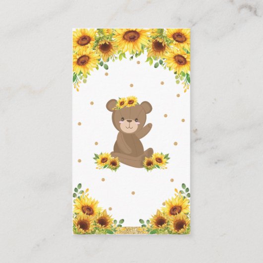 テディベアひまわり赤ちゃんシャワー本を持って来る エンクロージャーカード (裏面)