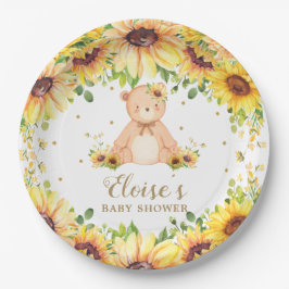 テディベアひまわり赤ちゃんシャワー誕生日パーティー ペーパープレート