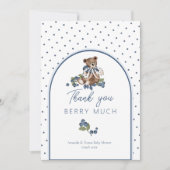 テディベアほこりっぽいブルーベリー甘いベビーシャワー サンキューカード (正面)