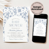 テディベアほこりっぽいブルーボーイベビーシャワー 招待状