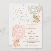 テディベアをテーマにした双子の男の子と女の子の赤ちゃんシャワー 招待状 (正面)