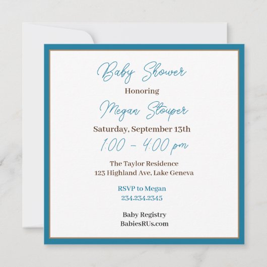 テディベアをテーマにした少年の赤ちゃんシャワー 招待状 (裏面)